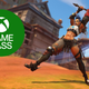 An Overwatch character attacks the Game Pass logo with an axe.